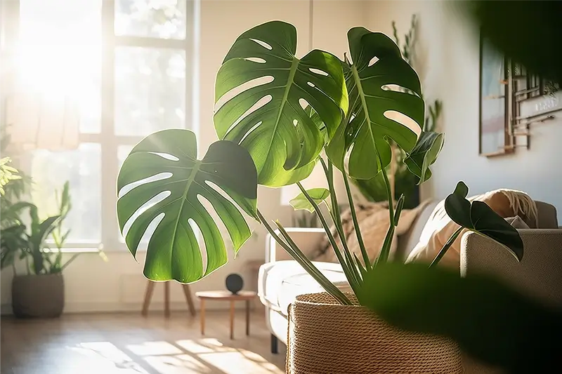 Słoneczny salon z roślinami