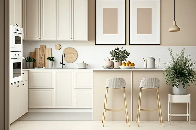 Beżowa kuchnia z wyspką