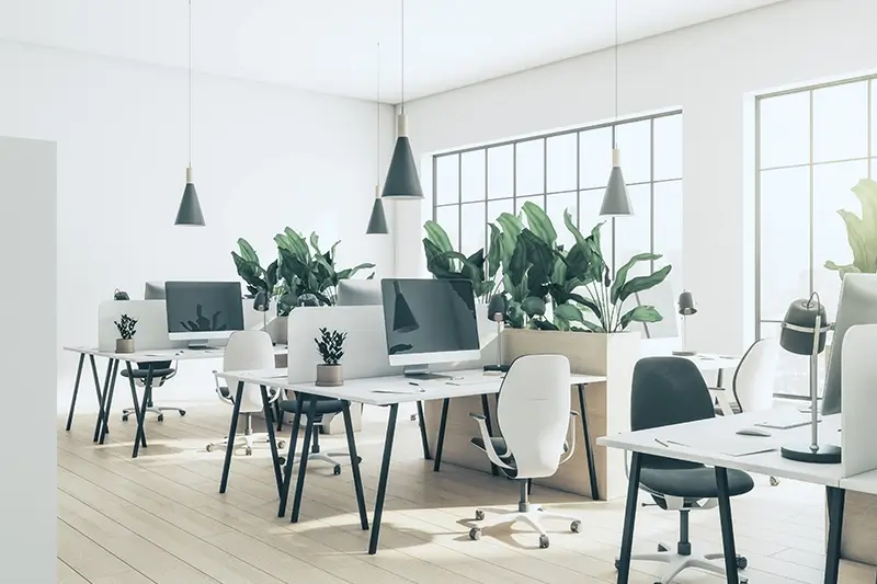 Jasne słoneczne biuro z oknami