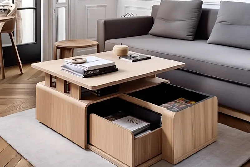 Stolik kawowy z półką i koszami