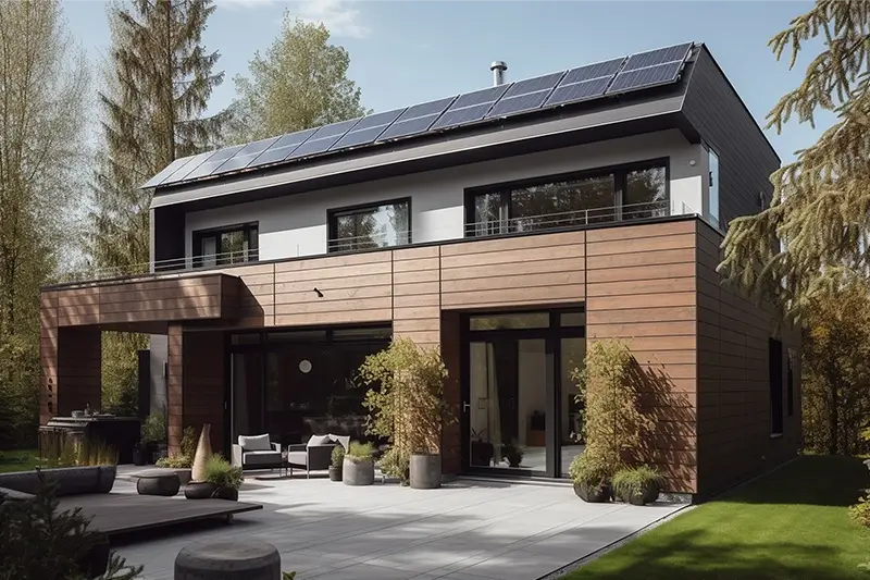 Duży dom z panelami drewnianymi