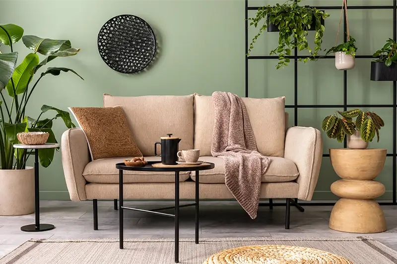 Salon z roślinami w doniczkach