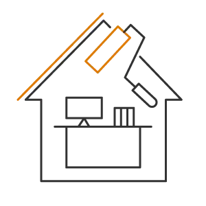 ikonka biura w domu i wałek malarski - usługi - remonty biur i lokali usługowych