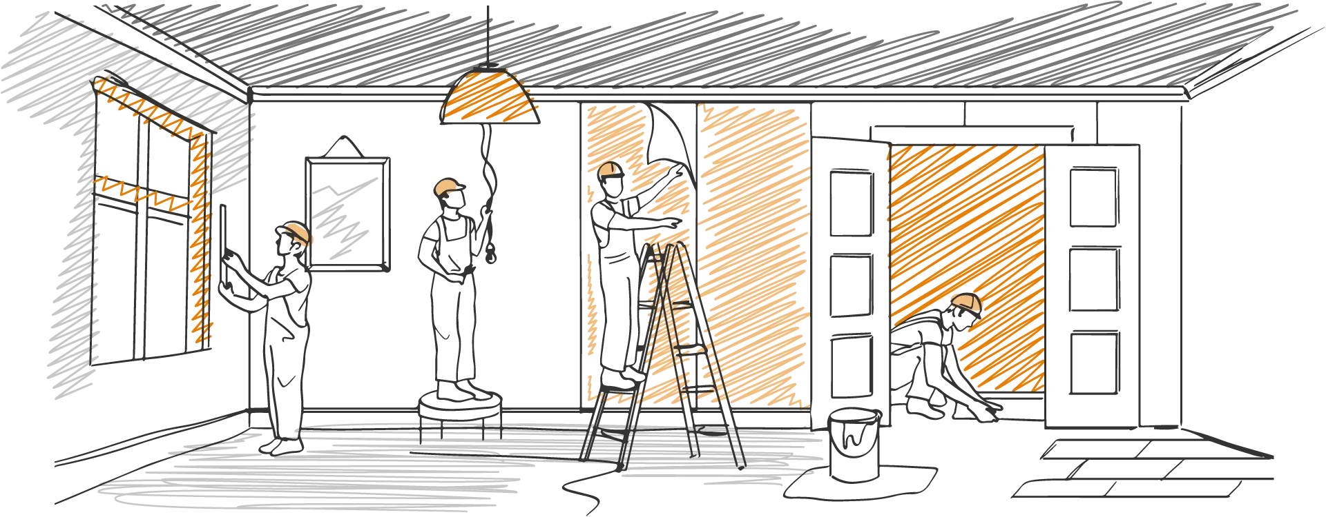 O nas - Ilustracja ekipy remontującej mieszkanie